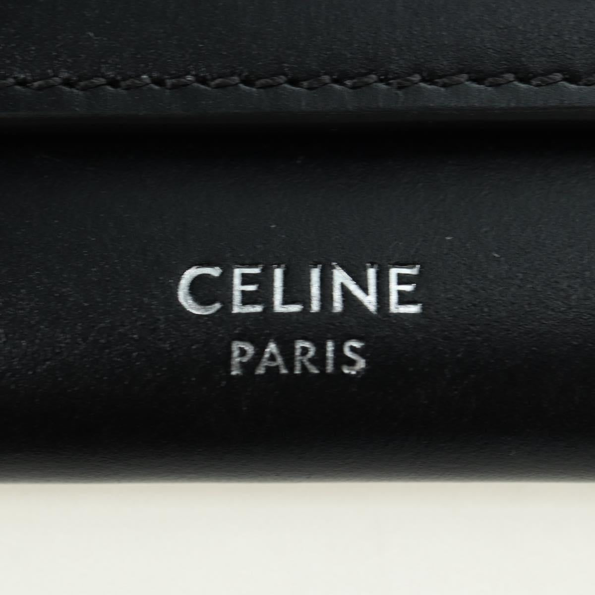 CELINE Chain Wallet Leather Silver Black 10C633-38SI Auth 127916