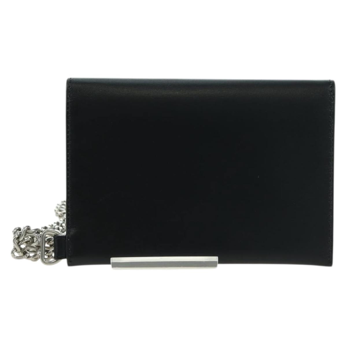 CELINE Chain Wallet Leather Silver Black 10C633-38SI Auth 127916