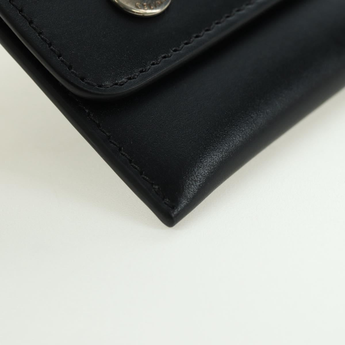CELINE Chain Wallet Leather Silver Black 10C633-38SI Auth 127916