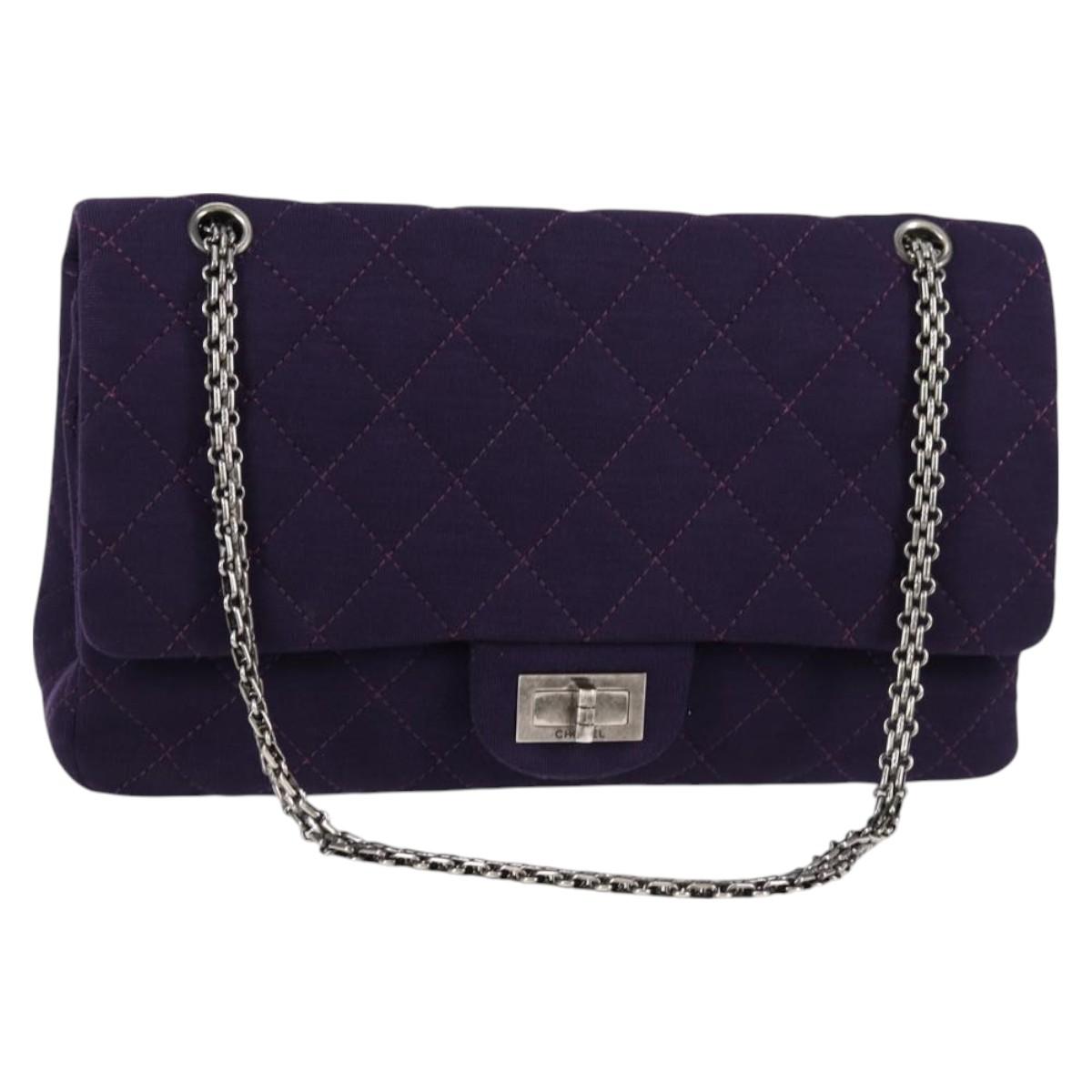 CHANEL Matelasse 2.55 Double Flap Chain Bag Cotton Purple CC Auth 127929M
