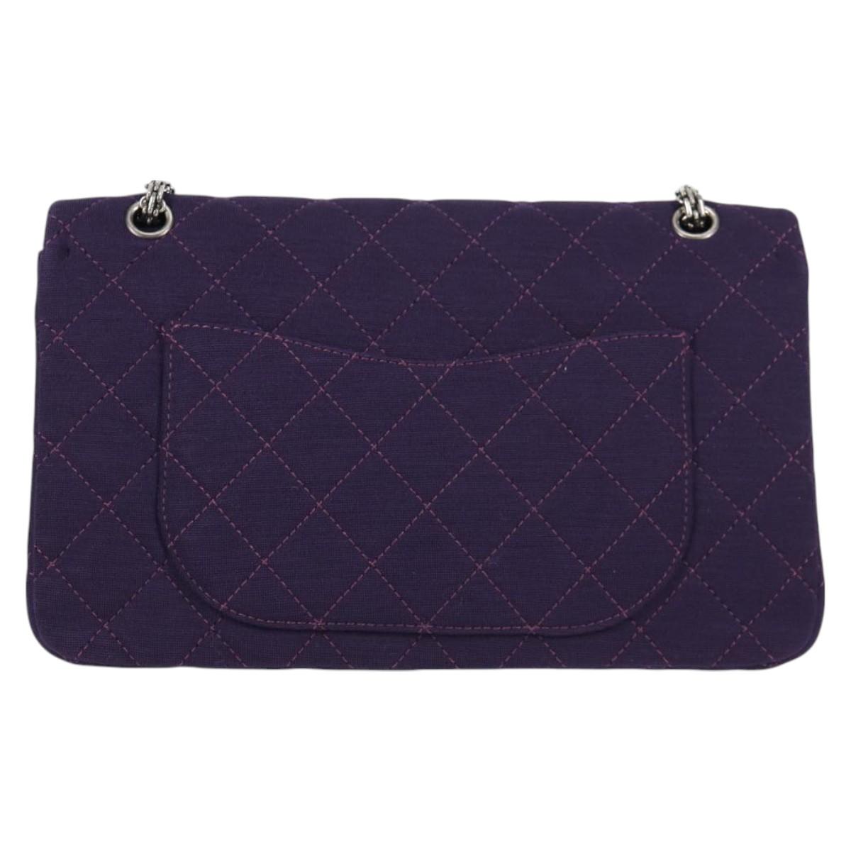 CHANEL Matelasse 2.55 Double Flap Chain Bag Cotton Purple CC Auth 127929M