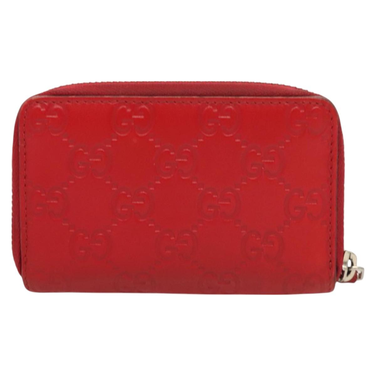 GUCCI GG Canvas Guccissima Coin Purse Leather Red 255452 Auth 127950V