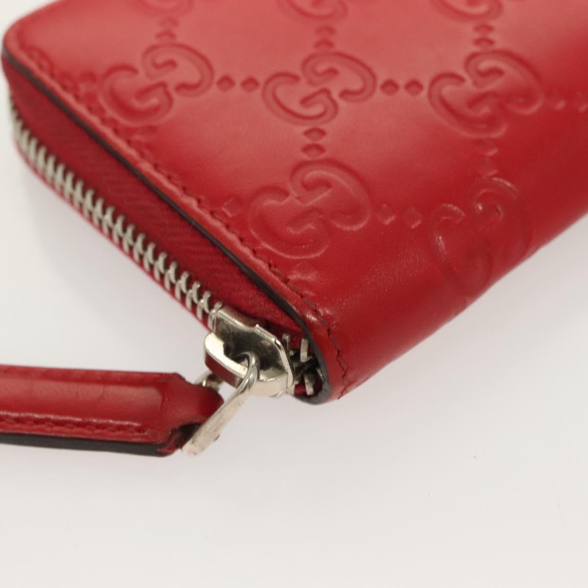 GUCCI GG Canvas Guccissima Coin Purse Leather Red 255452 Auth 127950V