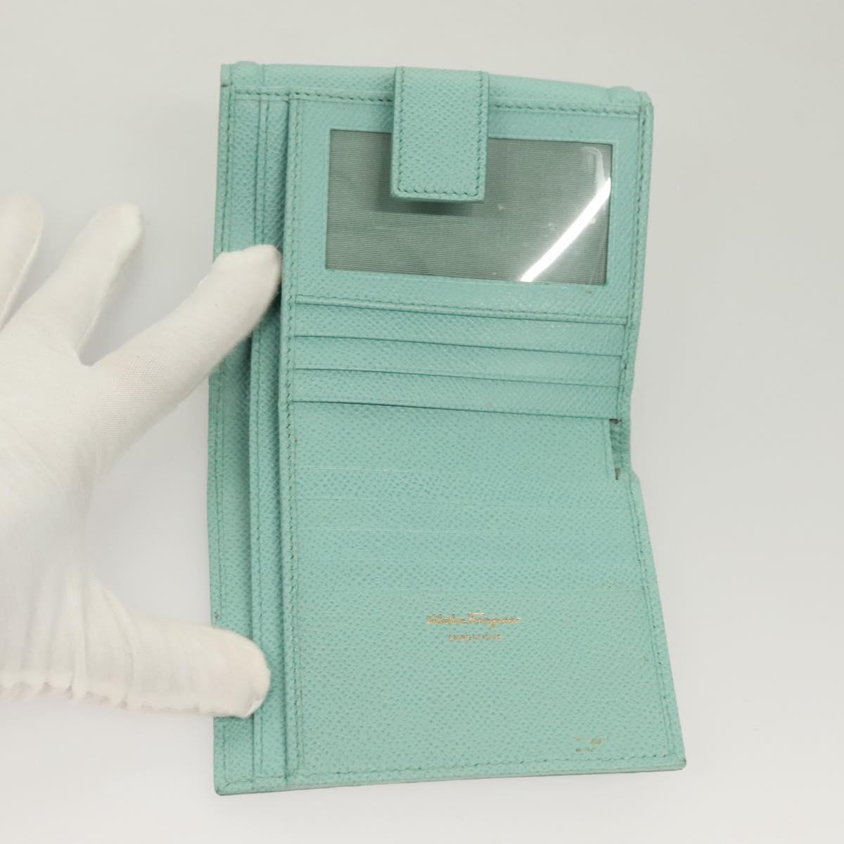 Salvatore Ferragamo Wallet Leather Turquoise Blue Gold Auth 127952V
