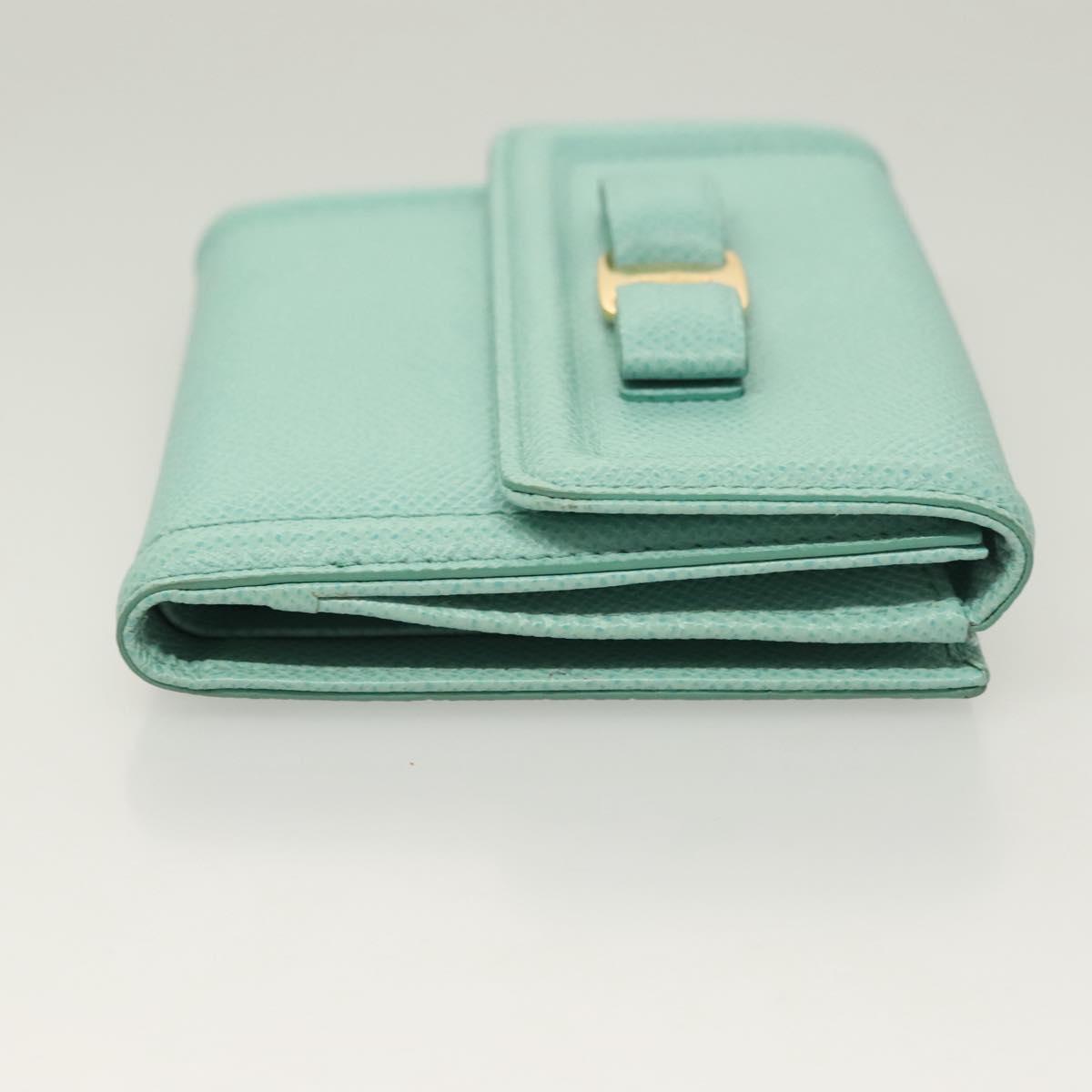 Salvatore Ferragamo Wallet Leather Turquoise Blue Gold Auth 127952V