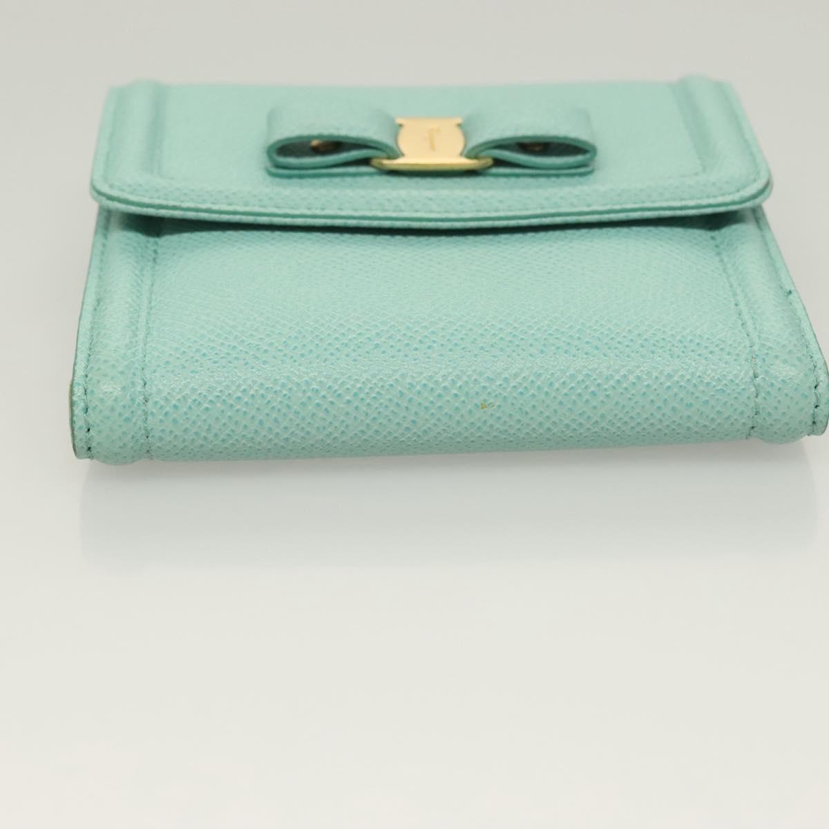 Salvatore Ferragamo Wallet Leather Turquoise Blue Gold Auth 127952V