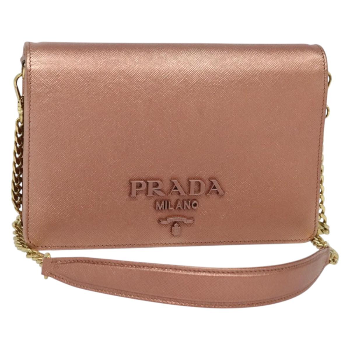 PRADA Chain Shoulder Bag Leather Pink Gold Auth 127990