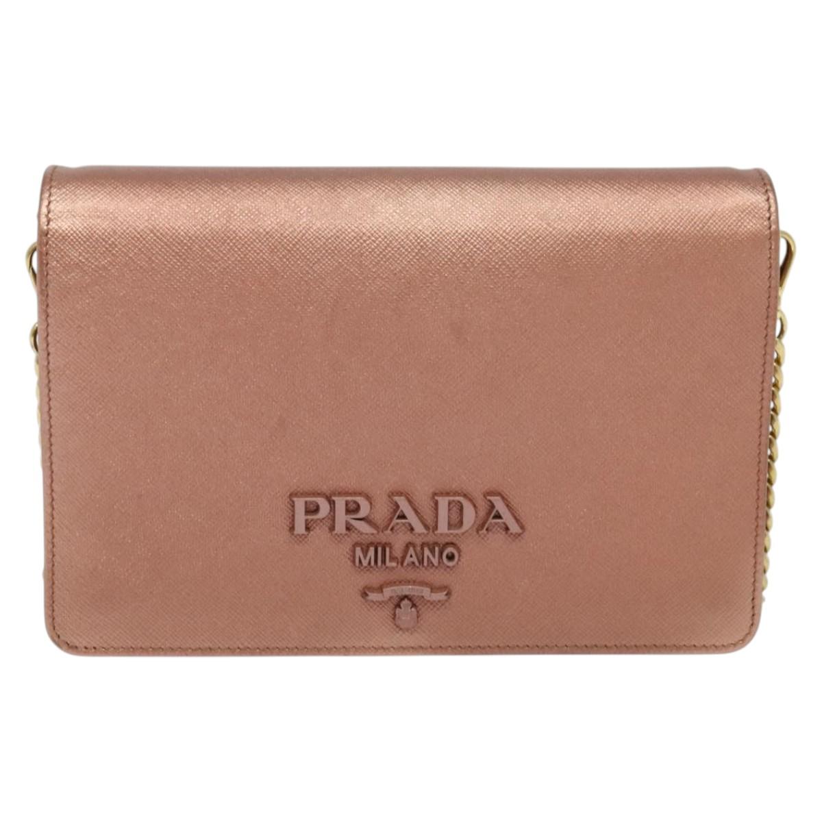 PRADA Chain Shoulder Bag Leather Pink Gold Auth 127990