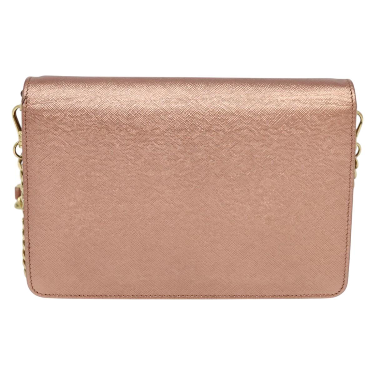PRADA Chain Shoulder Bag Leather Pink Gold Auth 127990