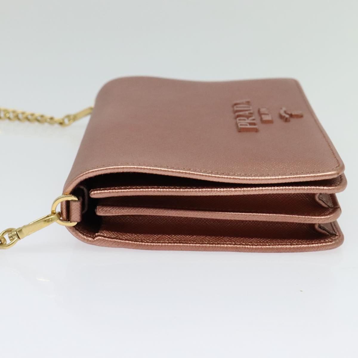 PRADA Chain Shoulder Bag Leather Pink Gold Auth 127990