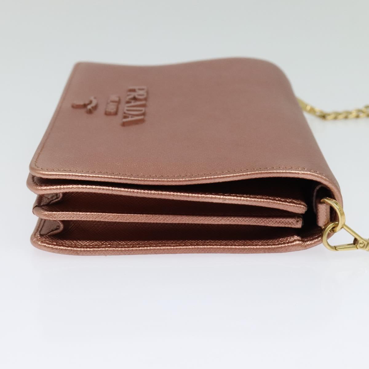 PRADA Chain Shoulder Bag Leather Pink Gold Auth 127990