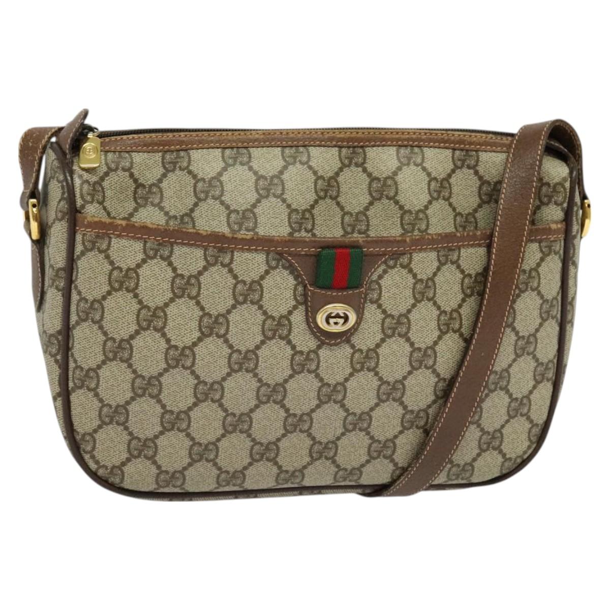 GUCCI GG Supreme Web Sherry Line Bag PVC Beige Gold 89 02 077 Auth 128012