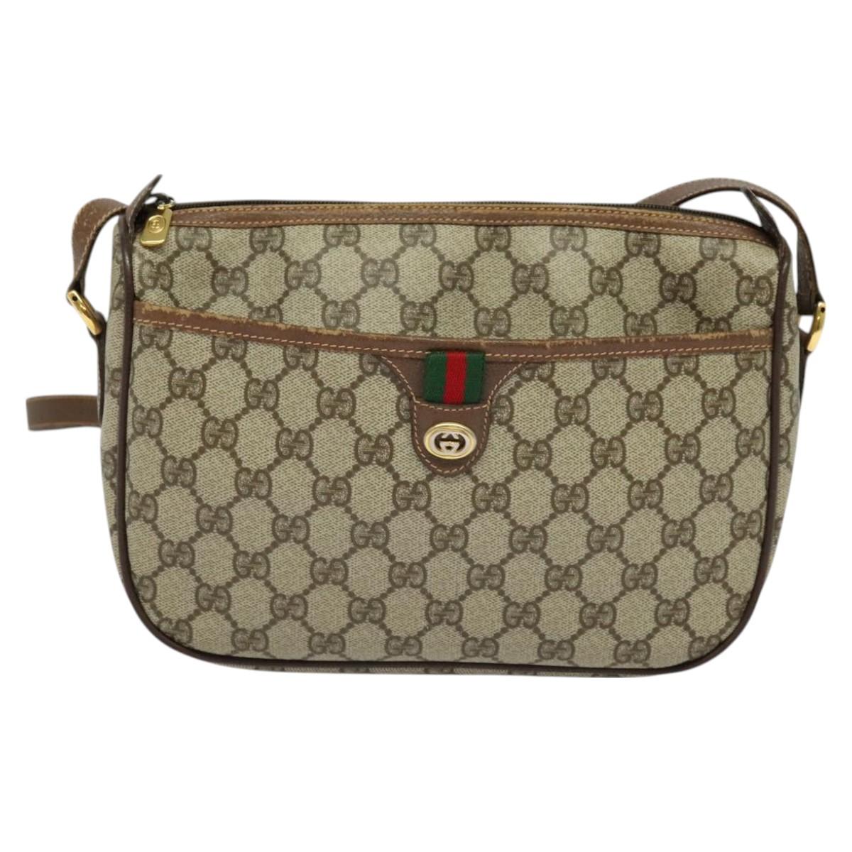 GUCCI GG Supreme Web Sherry Line Bag PVC Beige Gold 89 02 077 Auth 128012