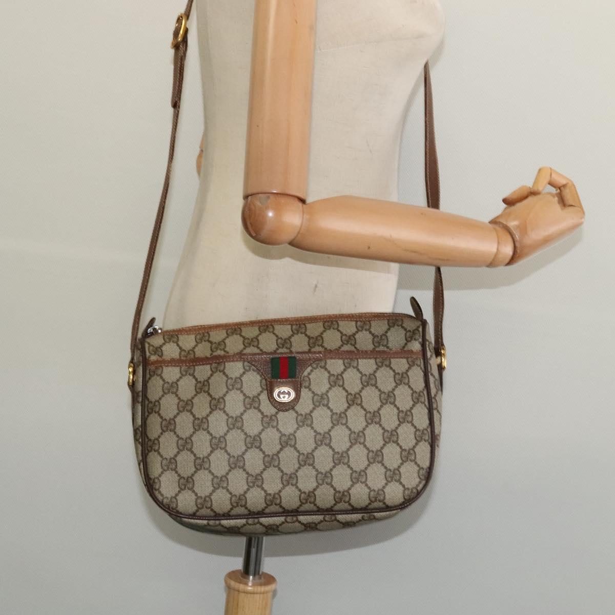 GUCCI GG Supreme Web Sherry Line Bag PVC Beige Gold 89 02 077 Auth 128012