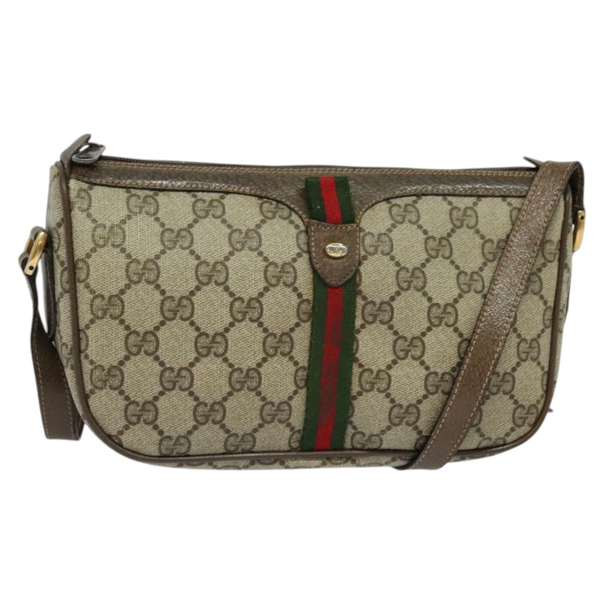 GUCCI GG Supreme Web Sherry Line Bag PVC Beige Gold Auth 128013