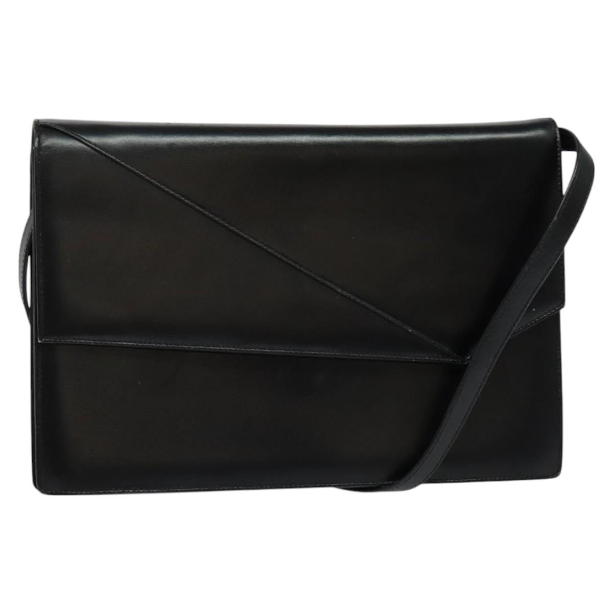 GUCCI Shoulder Bag Leather Black Gold Auth 128014