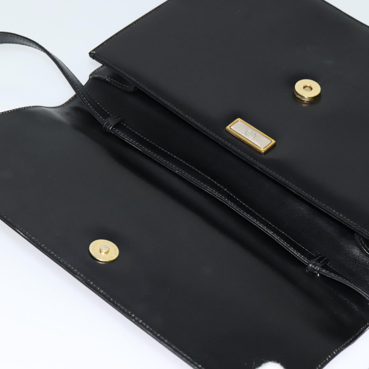 GUCCI Shoulder Bag Leather Black Gold Auth 128014