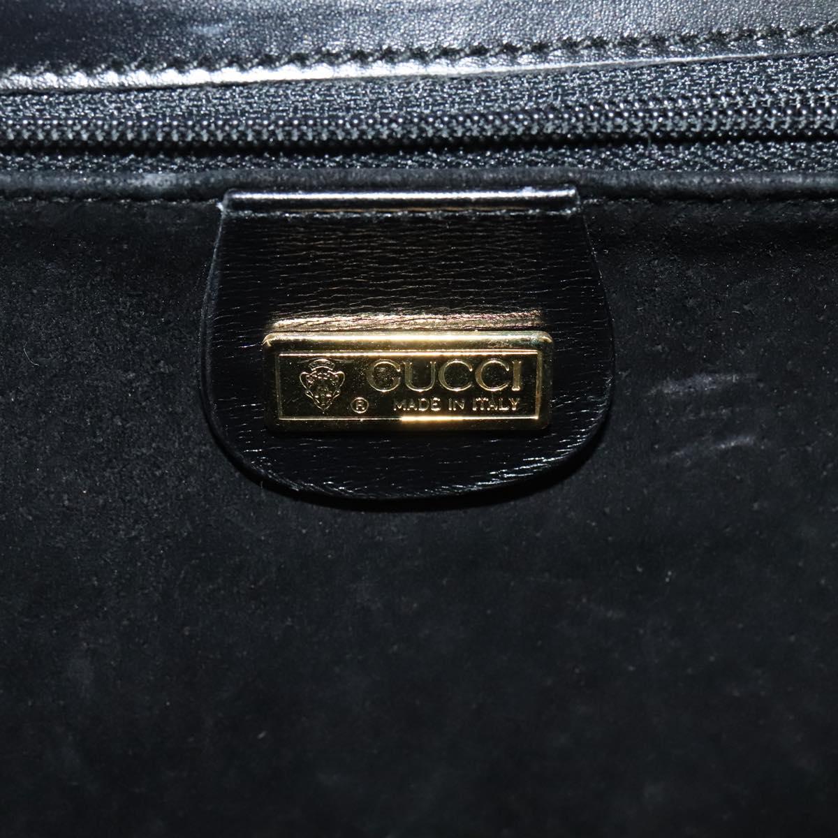 GUCCI Shoulder Bag Leather Black Gold Auth 128014