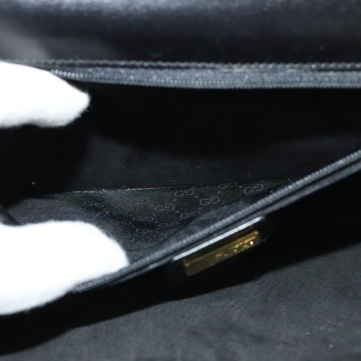 GUCCI Shoulder Bag Leather Black Gold Auth 128014