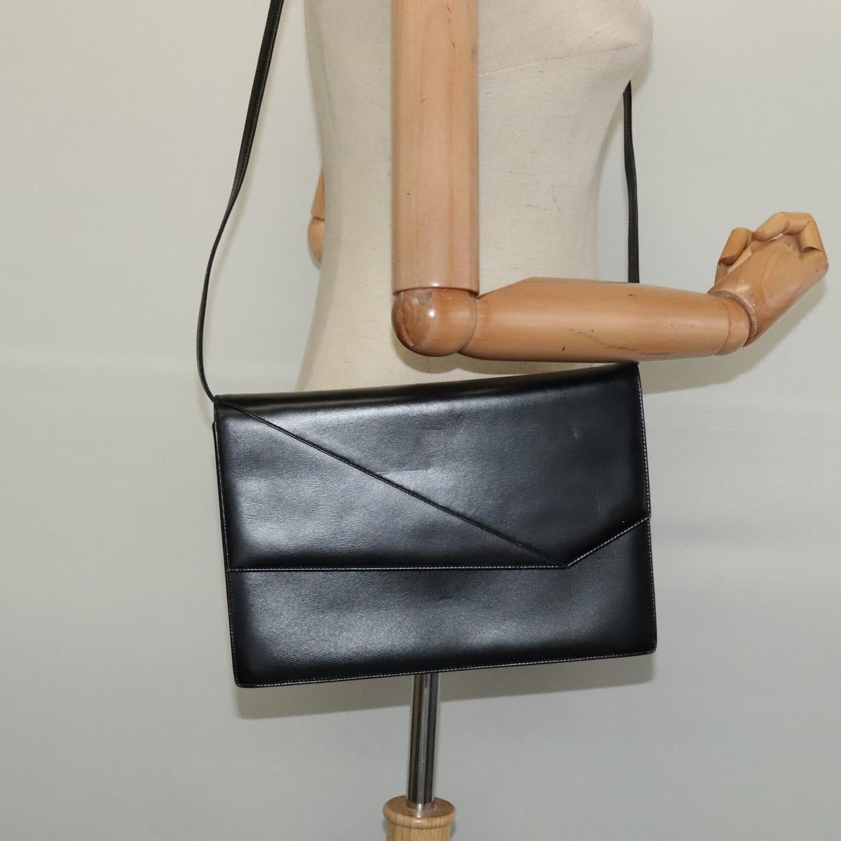 GUCCI Shoulder Bag Leather Black Gold Auth 128014