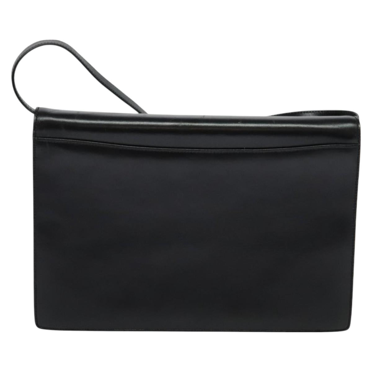 GUCCI Shoulder Bag Leather Black Gold Auth 128014