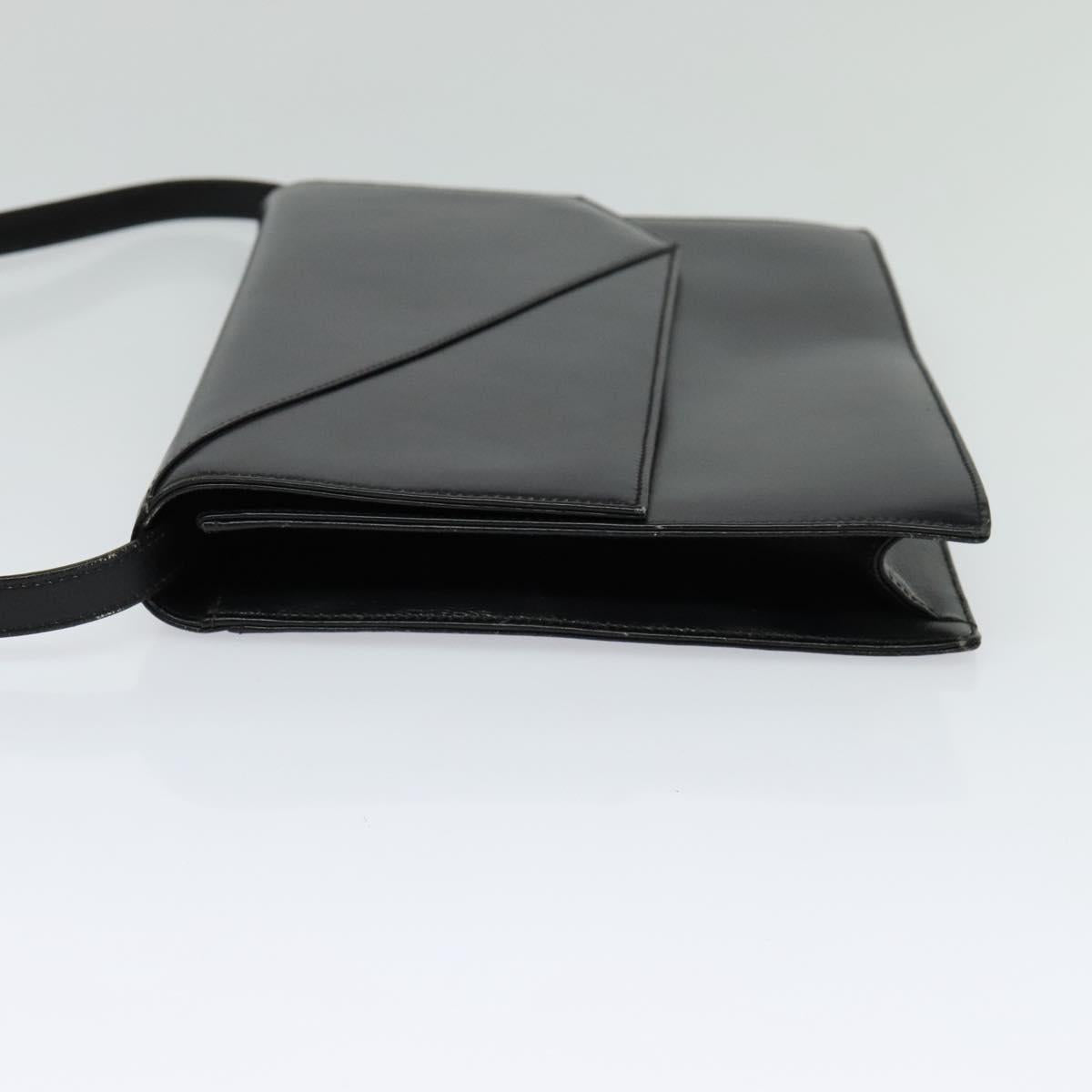 GUCCI Shoulder Bag Leather Black Gold Auth 128014