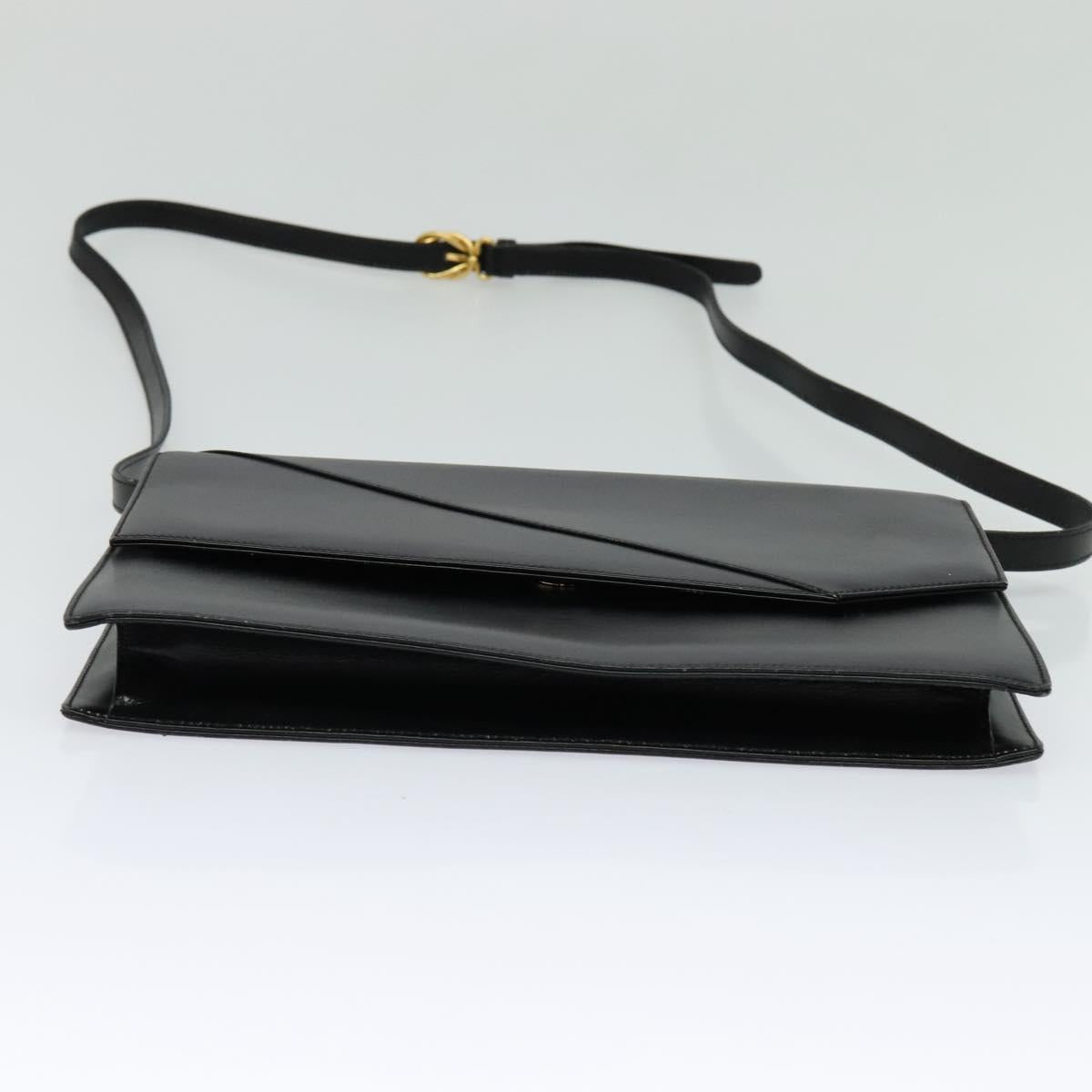 GUCCI Shoulder Bag Leather Black Gold Auth 128014