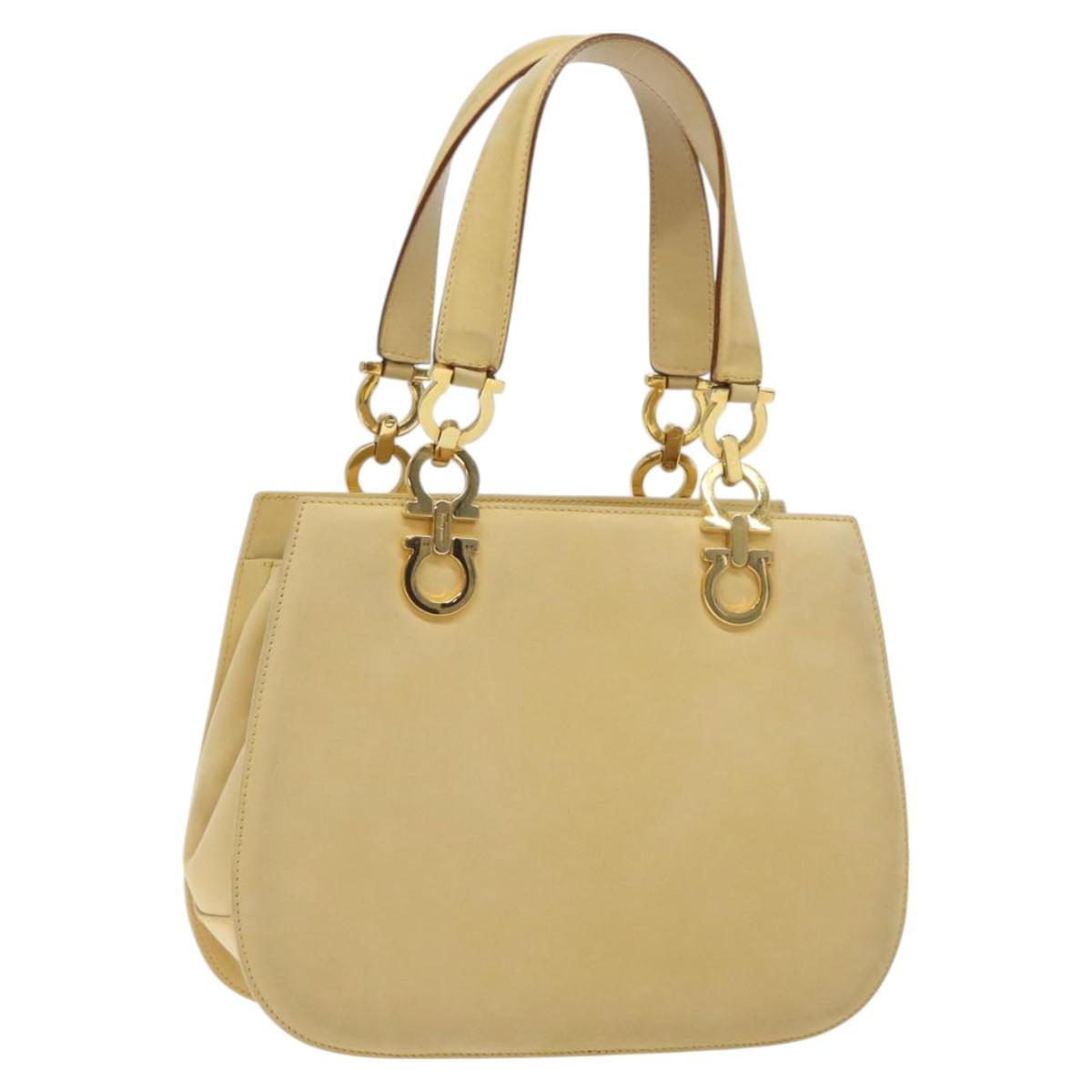 Salvatore Ferragamo Gancini Hand Bag Suede Beige Gold Auth 128015