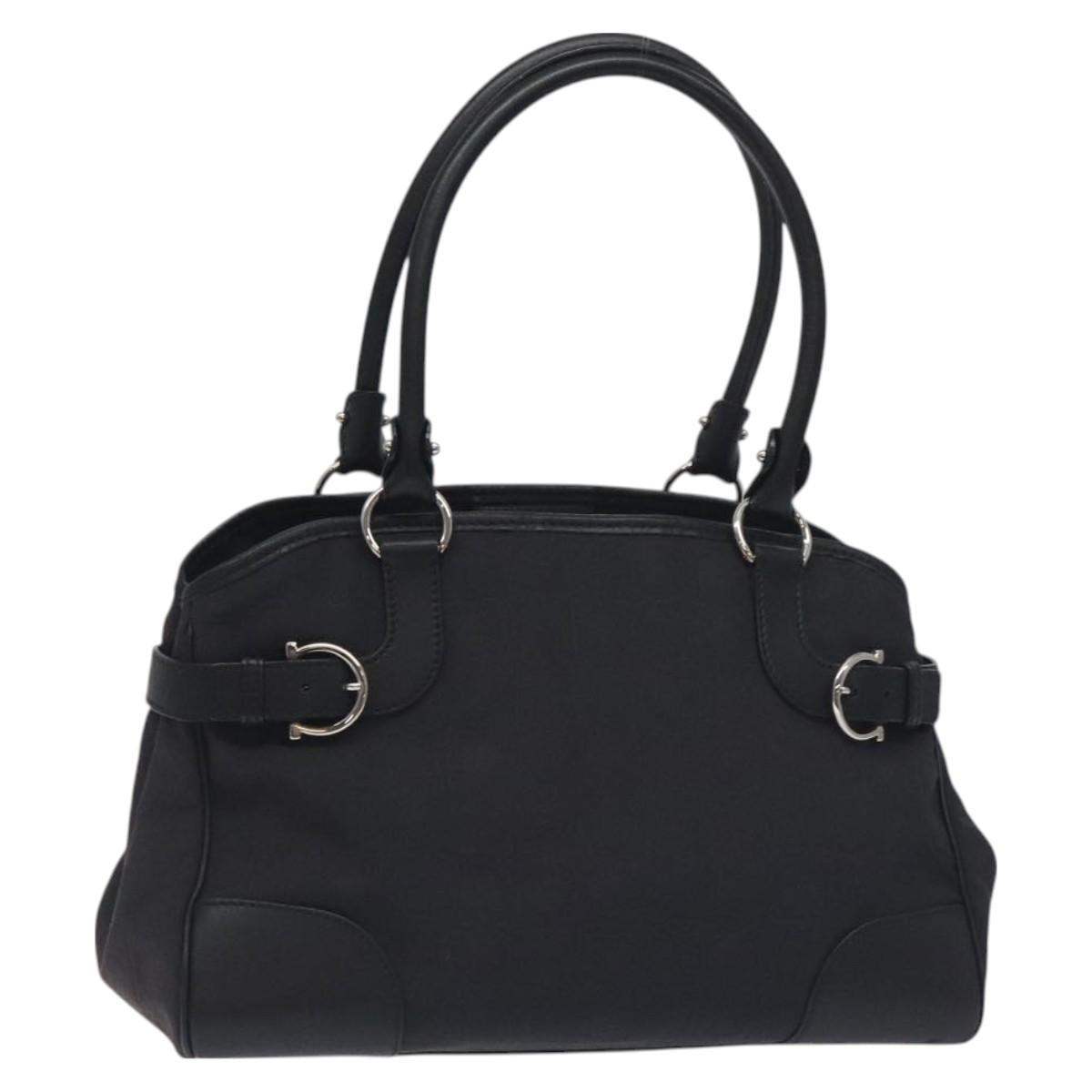 Salvatore Ferragamo Gancini Hand Bag Nylon Black Silver Auth 128016