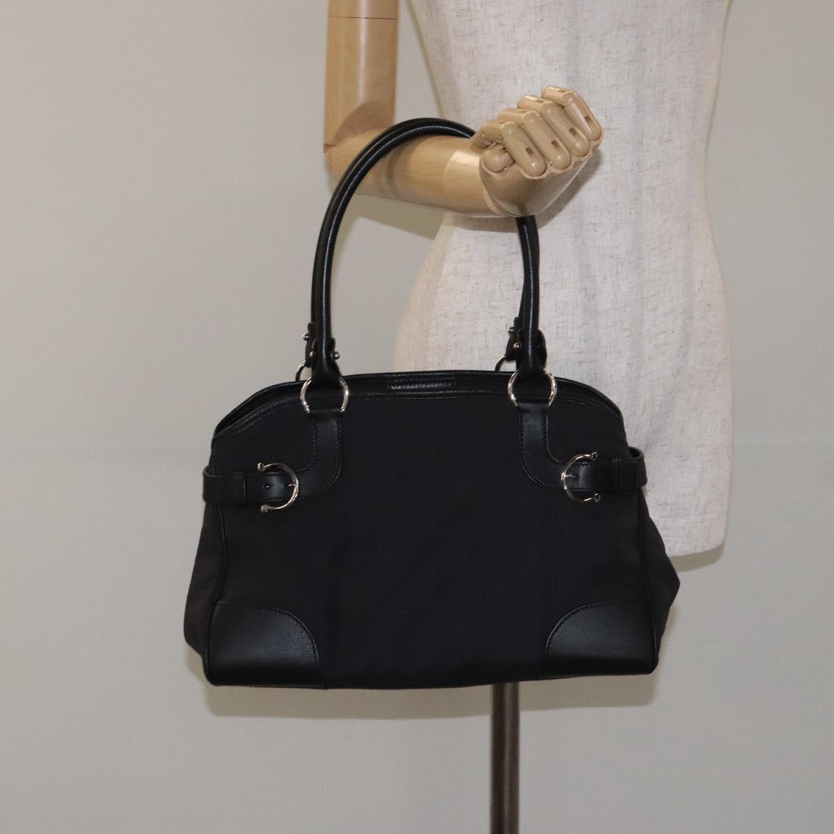 Salvatore Ferragamo Gancini Hand Bag Nylon Black Silver Auth 128016