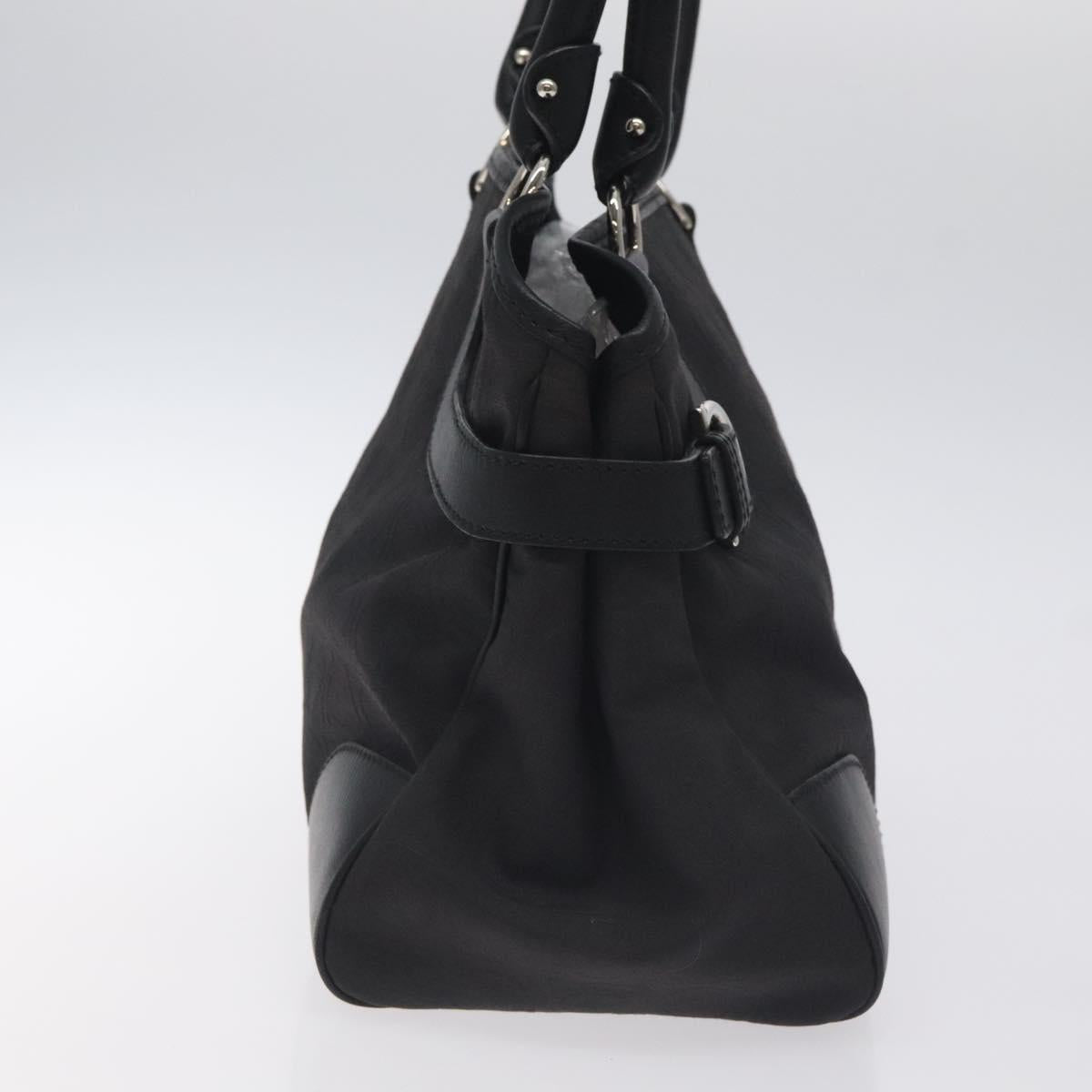 Salvatore Ferragamo Gancini Hand Bag Nylon Black Silver Auth 128016
