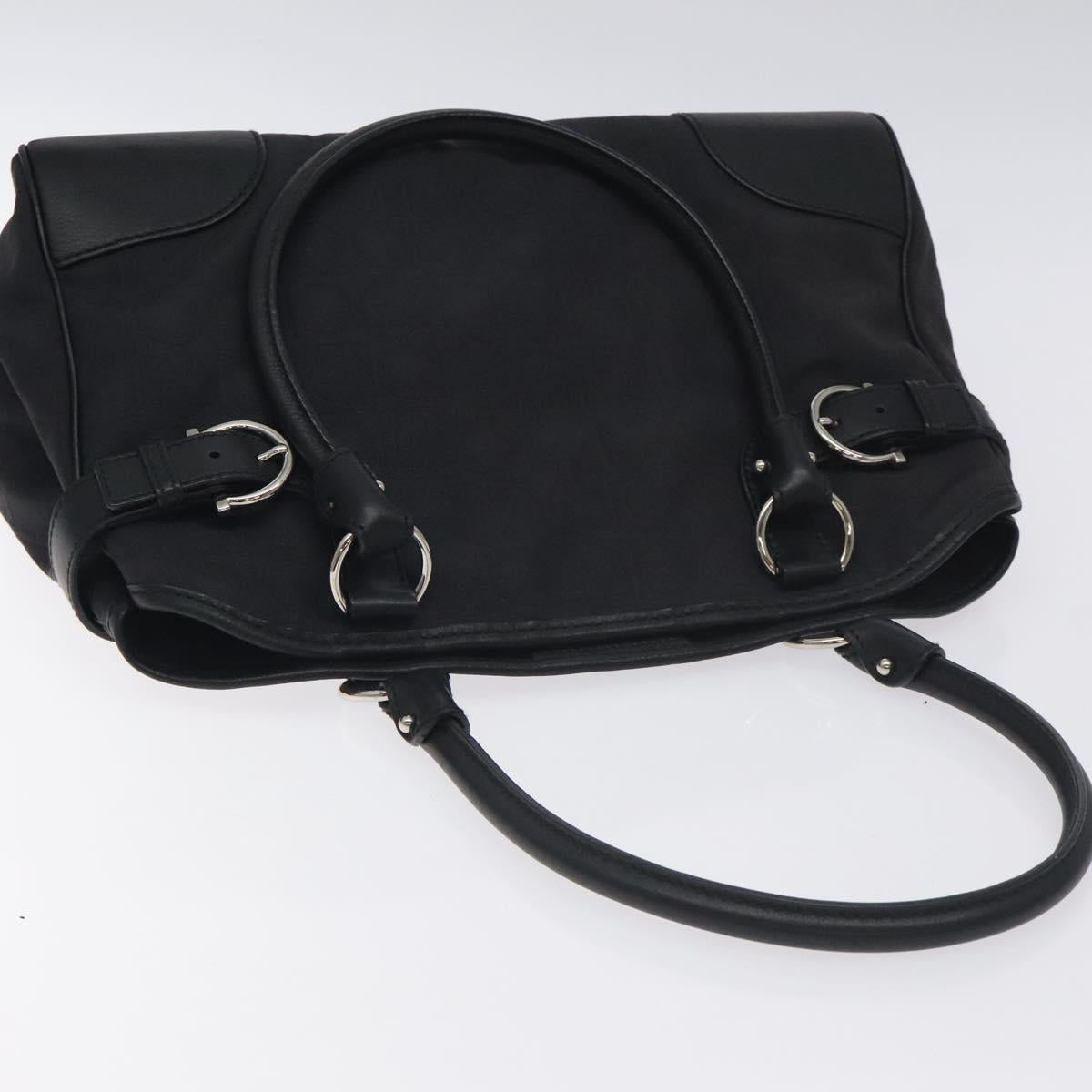 Salvatore Ferragamo Gancini Hand Bag Nylon Black Silver Auth 128016