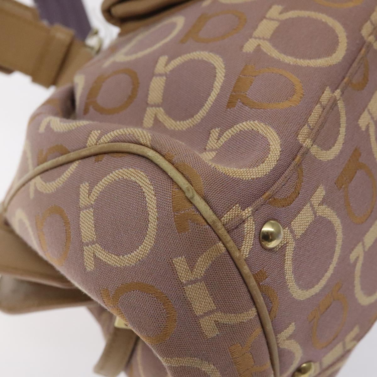 Salvatore Ferragamo Gancini Tote Bag Canvas Leather Purple Gold Auth 128017