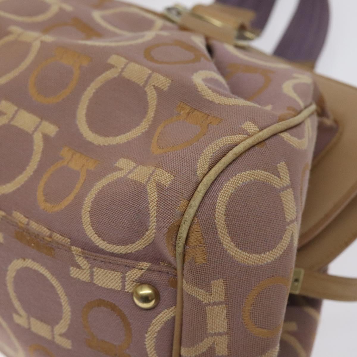 Salvatore Ferragamo Gancini Tote Bag Canvas Leather Purple Gold Auth 128017