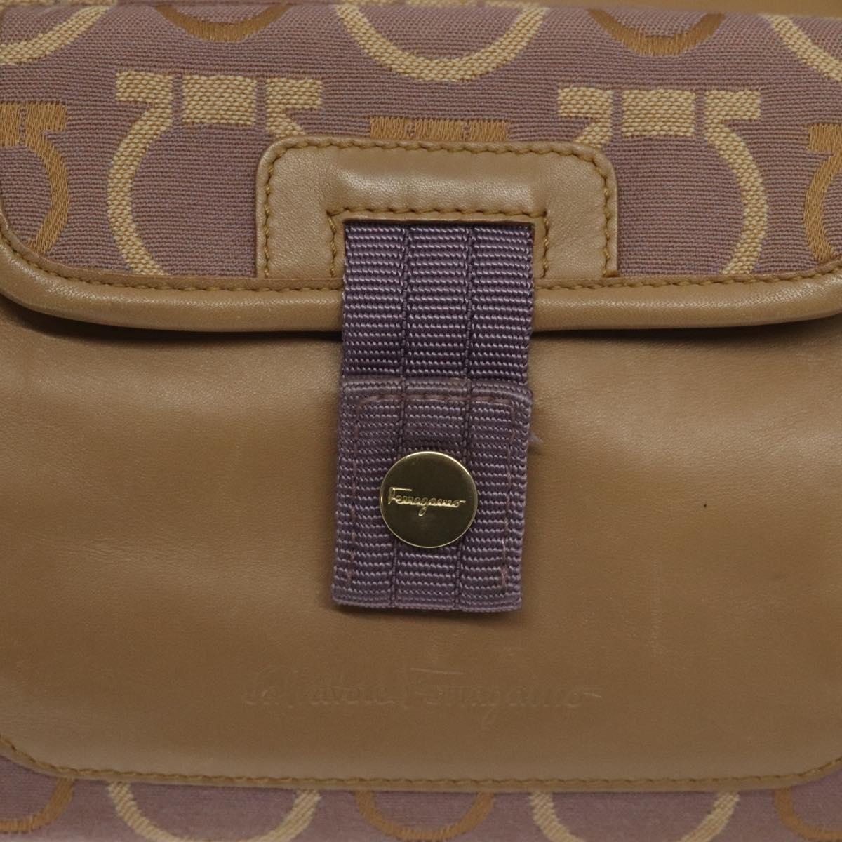 Salvatore Ferragamo Gancini Tote Bag Canvas Leather Purple Gold Auth 128017