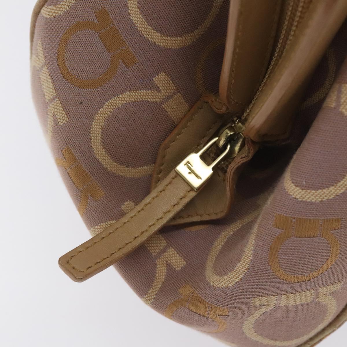 Salvatore Ferragamo Gancini Tote Bag Canvas Leather Purple Gold Auth 128017