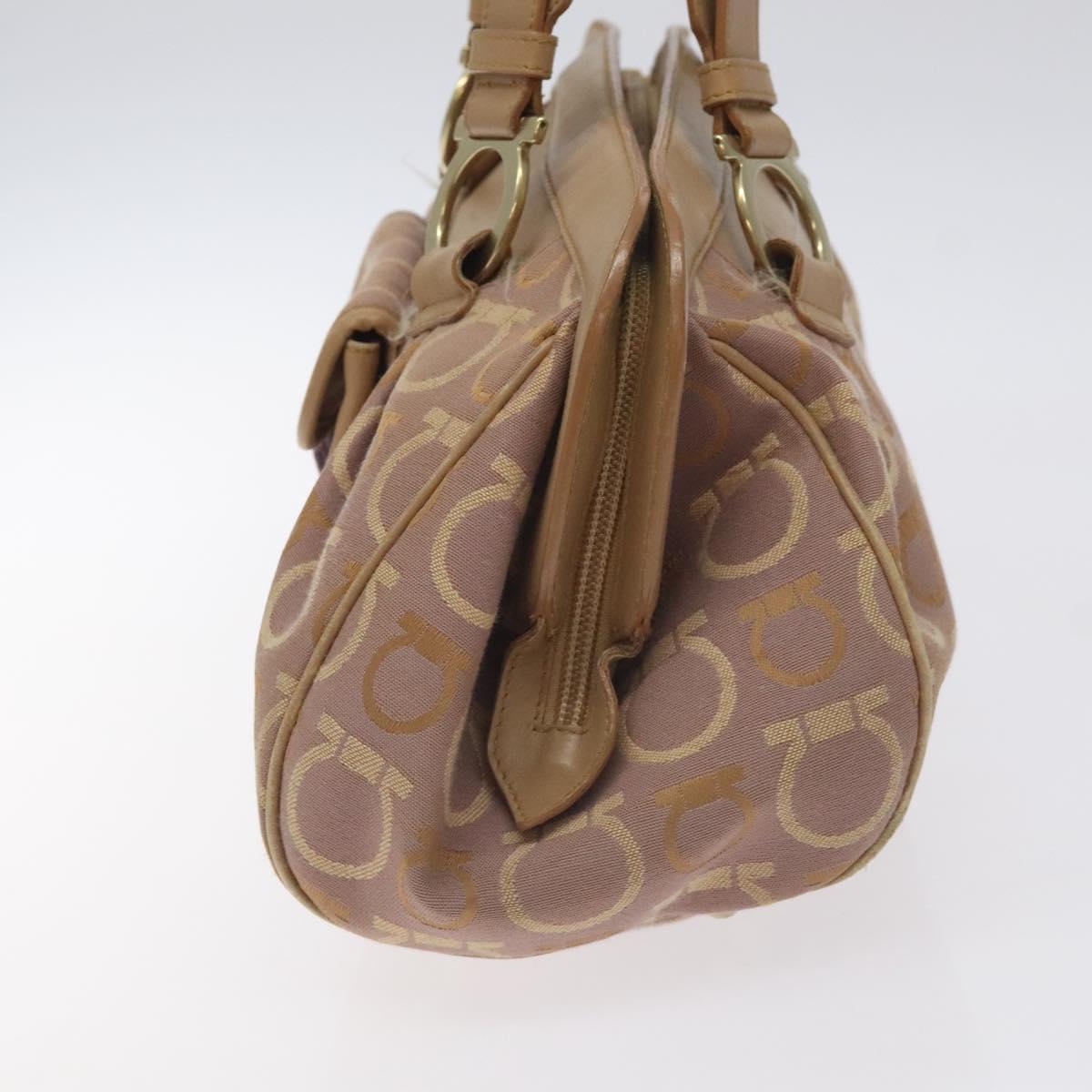 Salvatore Ferragamo Gancini Tote Bag Canvas Leather Purple Gold Auth 128017