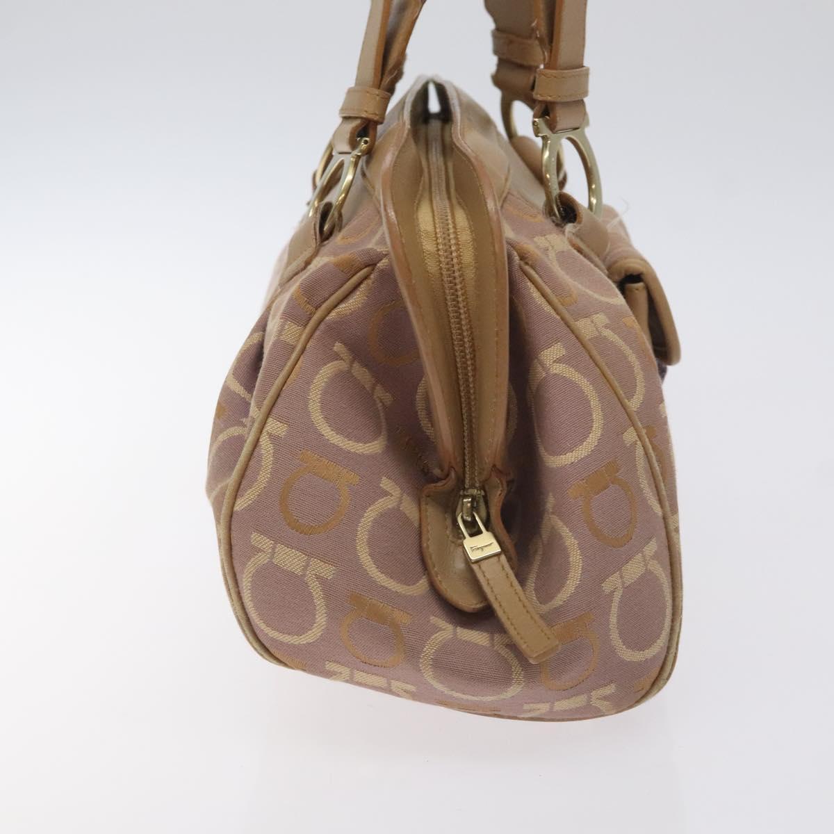 Salvatore Ferragamo Gancini Tote Bag Canvas Leather Purple Gold Auth 128017