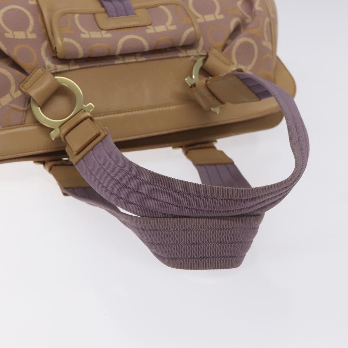 Salvatore Ferragamo Gancini Tote Bag Canvas Leather Purple Gold Auth 128017