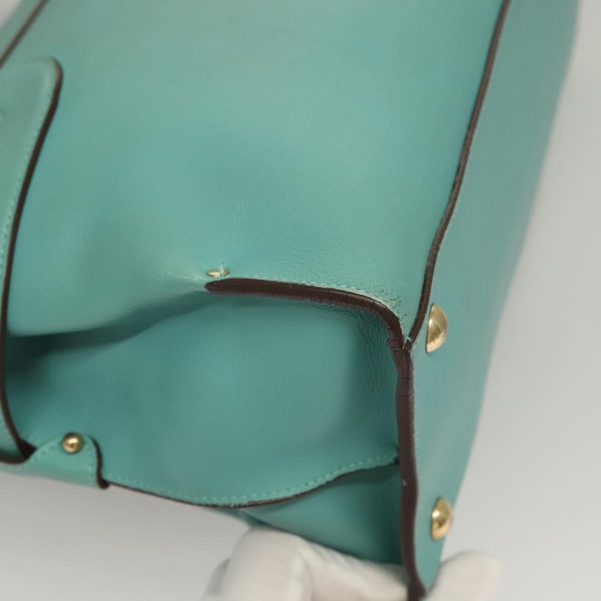 Salvatore Ferragamo Gancini Hand Bag Leather Turquoise Blue Gold Auth 128019