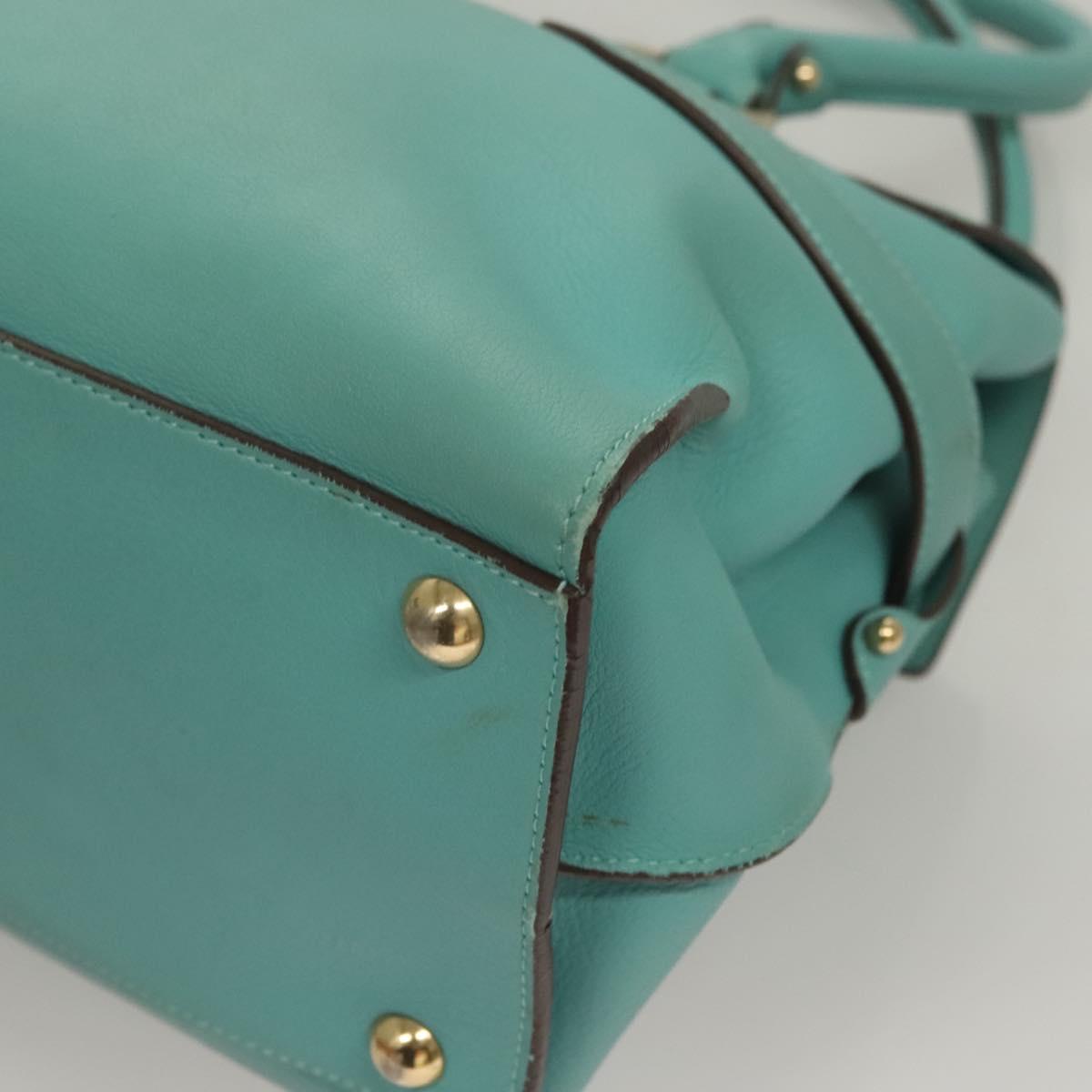 Salvatore Ferragamo Gancini Hand Bag Leather Turquoise Blue Gold Auth 128019