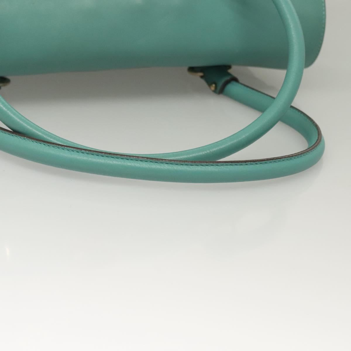 Salvatore Ferragamo Gancini Hand Bag Leather Turquoise Blue Gold Auth 128019