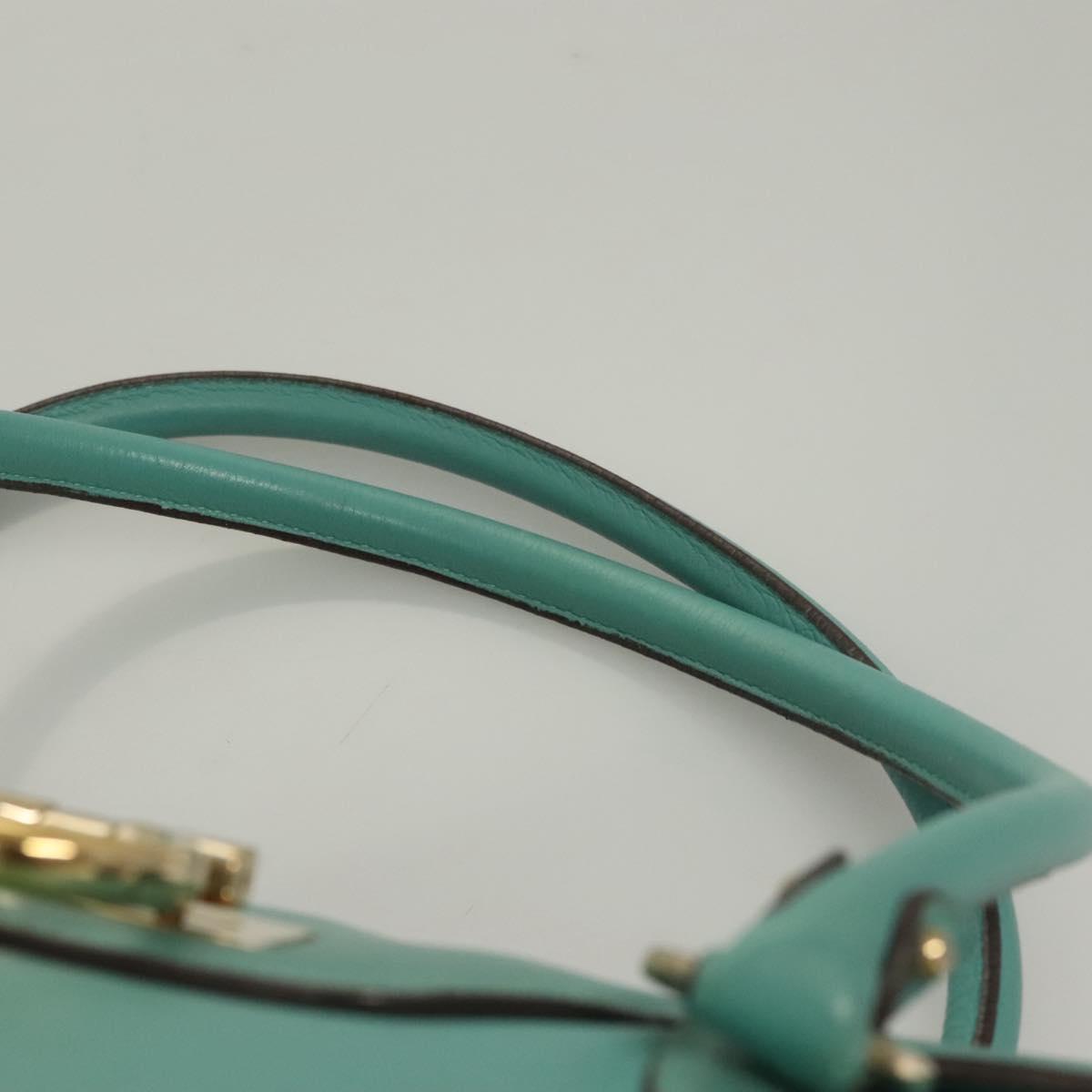 Salvatore Ferragamo Gancini Hand Bag Leather Turquoise Blue Gold Auth 128019