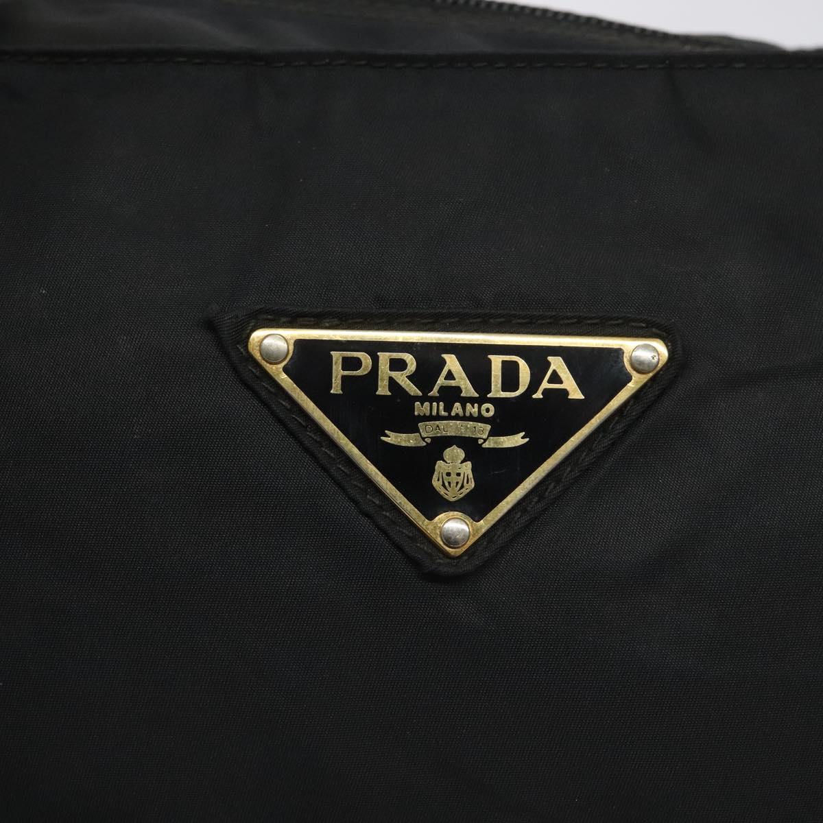 PRADA Hand Bag Nylon Black Gold Auth 128024