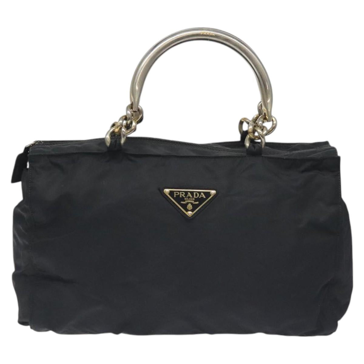PRADA Hand Bag Nylon Black Gold Auth 128024