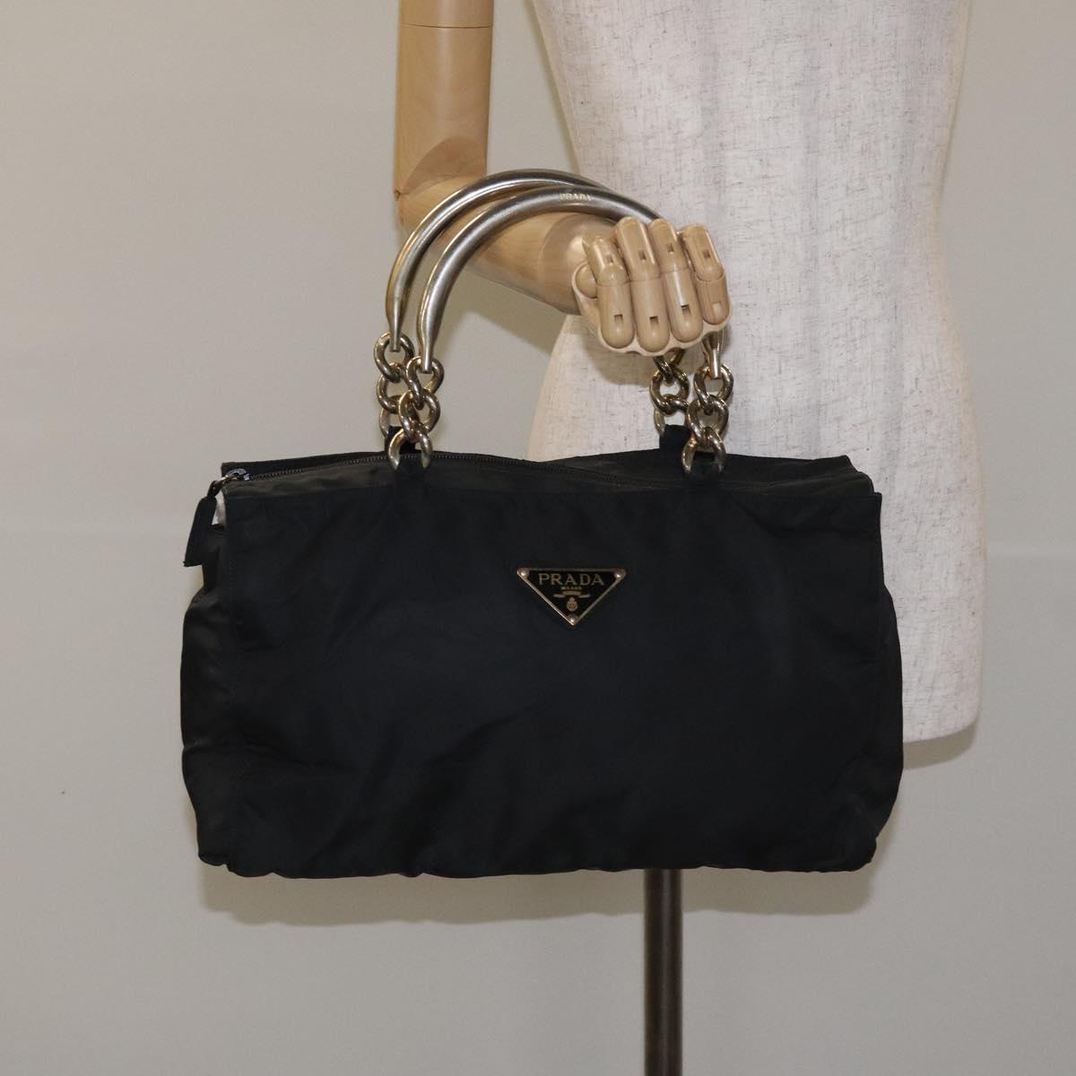 PRADA Hand Bag Nylon Black Gold Auth 128024