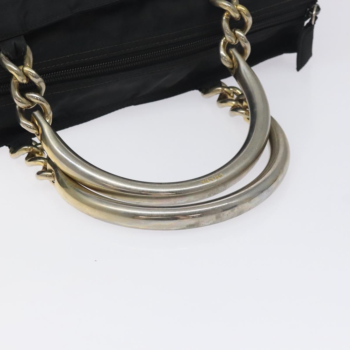 PRADA Hand Bag Nylon Black Gold Auth 128024