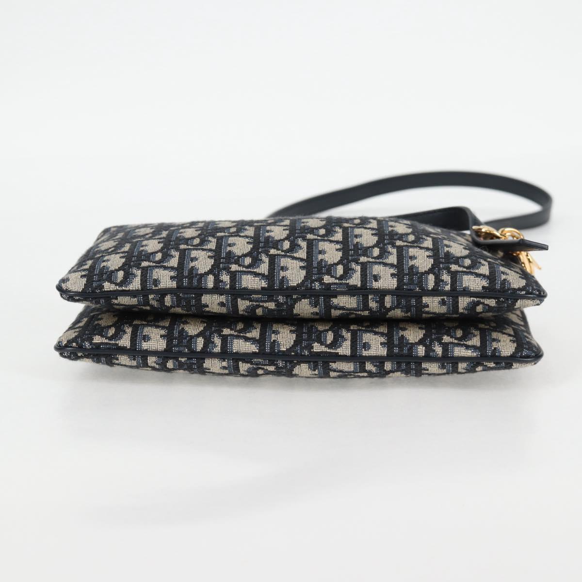 Christian Dior Trotter Canvas Shoulder Bag Navy Gold Auth 128034SM