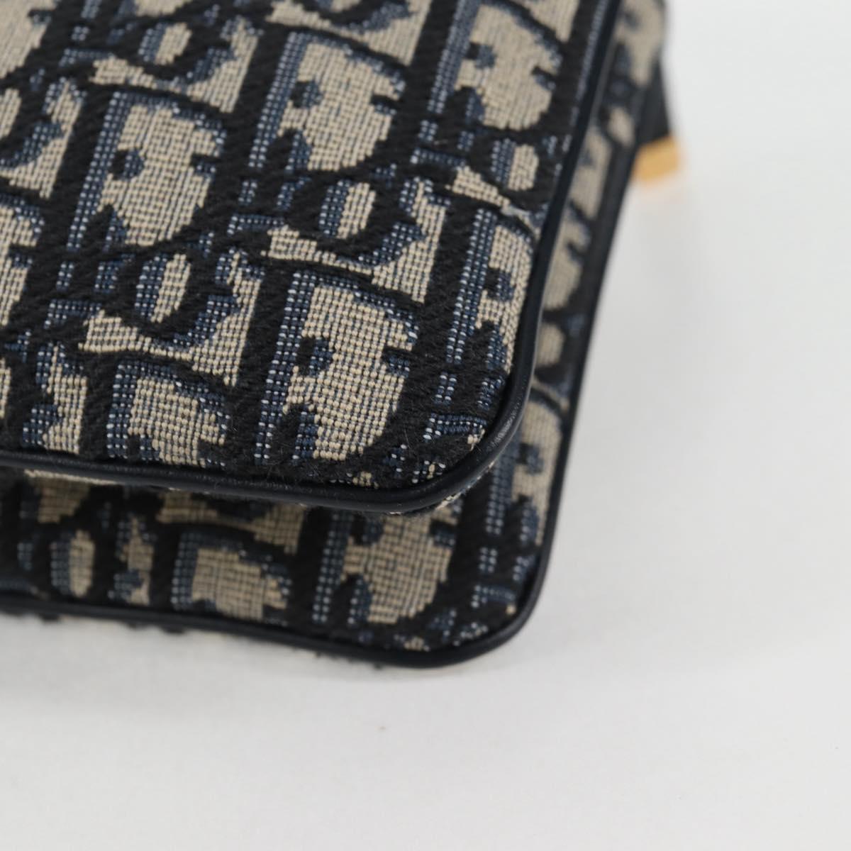 Christian Dior Trotter Canvas Shoulder Bag Navy Gold Auth 128034SM