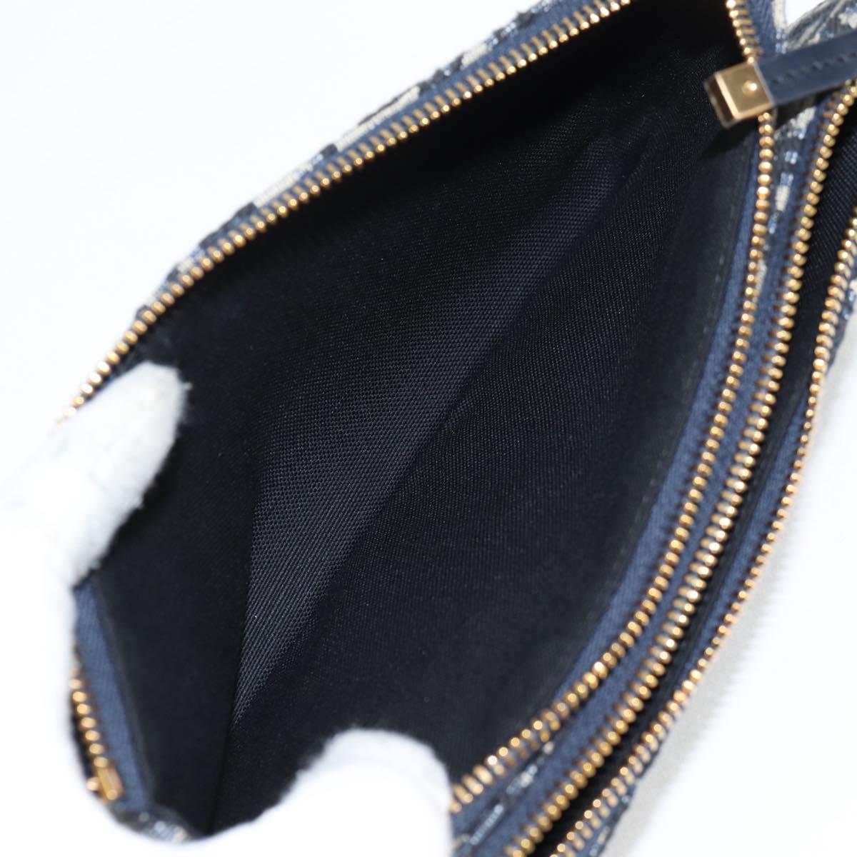 Christian Dior Trotter Canvas Shoulder Bag Navy Gold Auth 128034SM